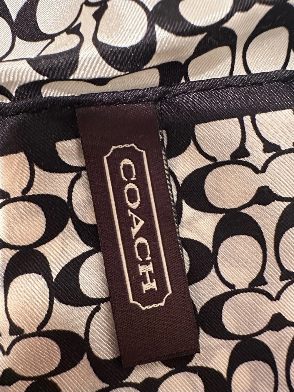 Coach Black & Cream Signature Pattern Silk Scarf
